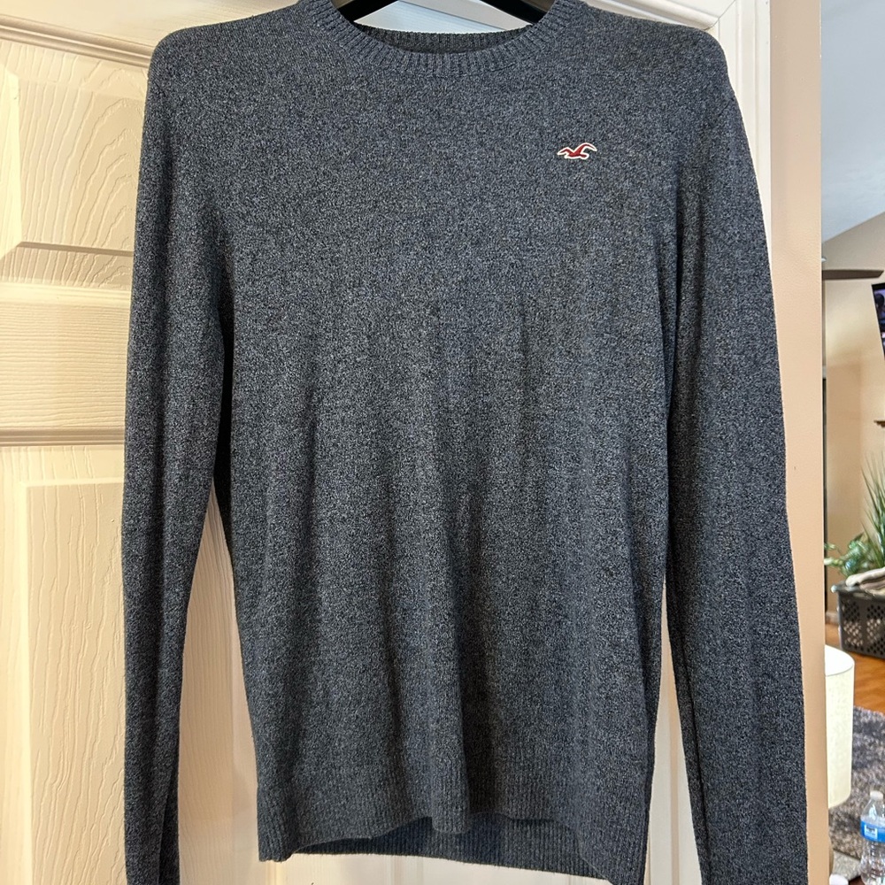 Hollister Men's Charcoal/Navy Crewneck Sweater